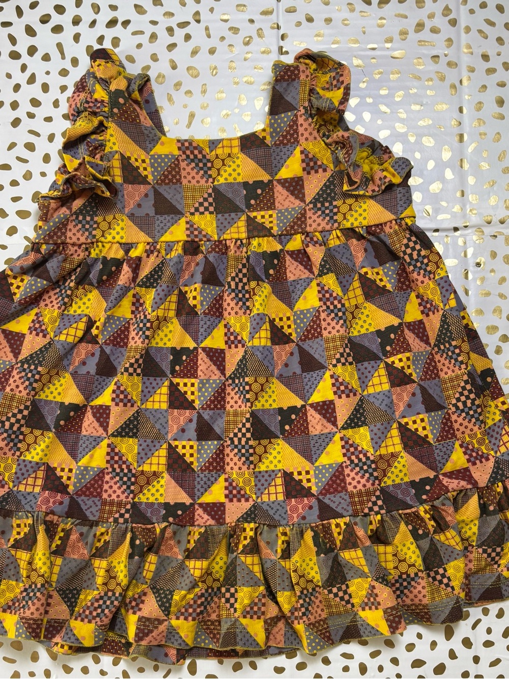 Misha And Puff Yellow Brown Patchwork Ruffle Dress